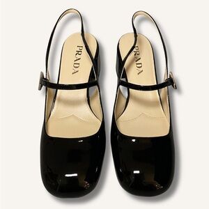 Prada Black Patent Leather Slingback Heels